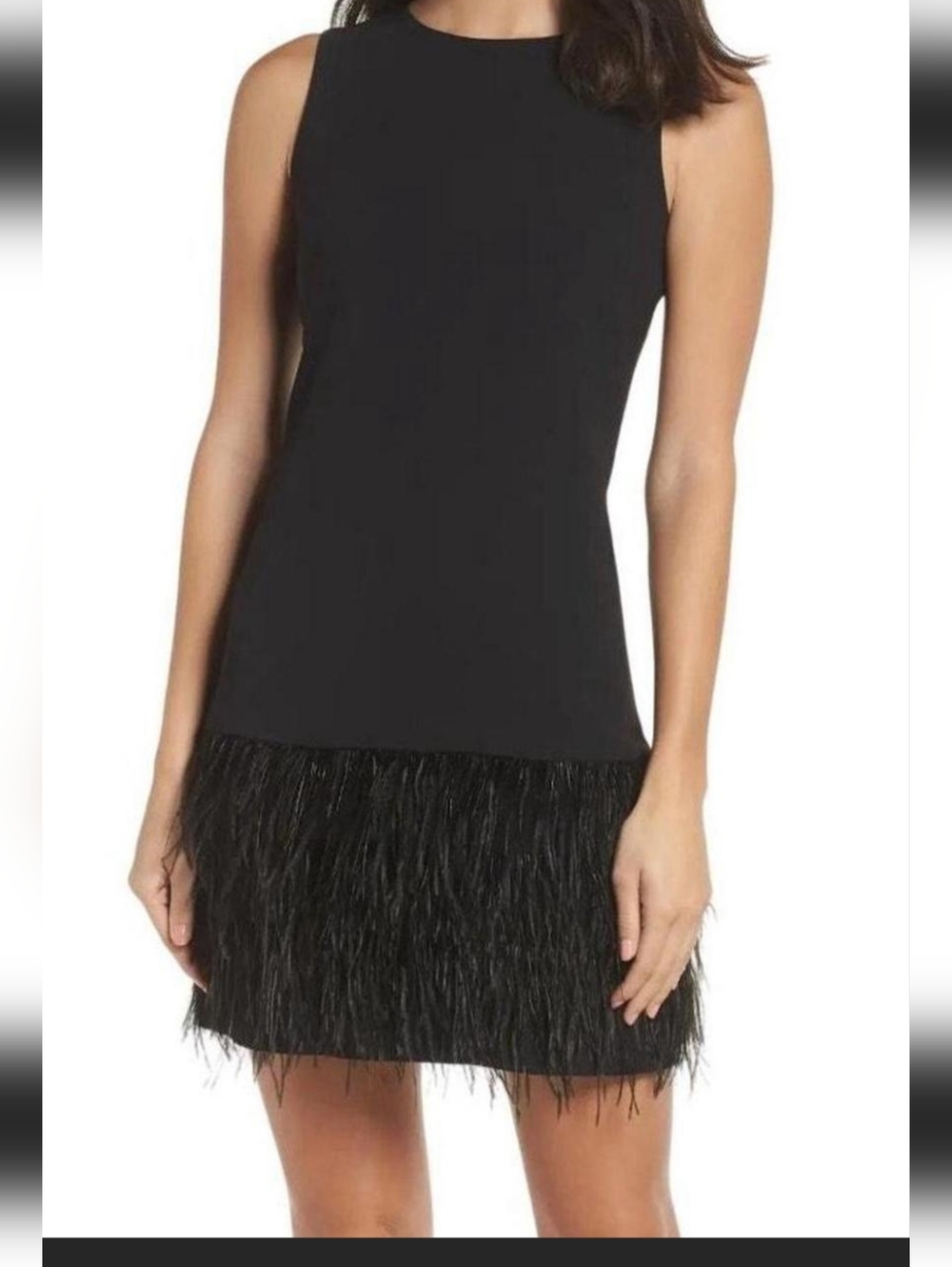 Sam Edelman Black Feather Hem Shift Dress Size 6